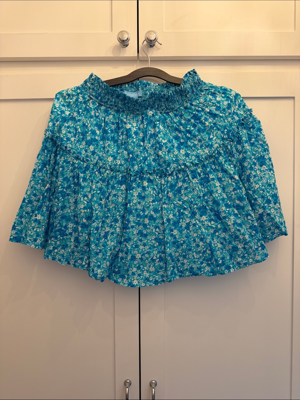 Draper James Turquoise Floral Smocked Waist Skirt